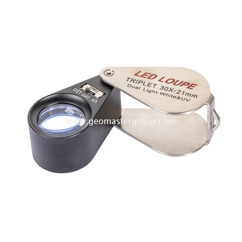 Glas-UV-/weiße LED-Lupe (30x, 21 mm)