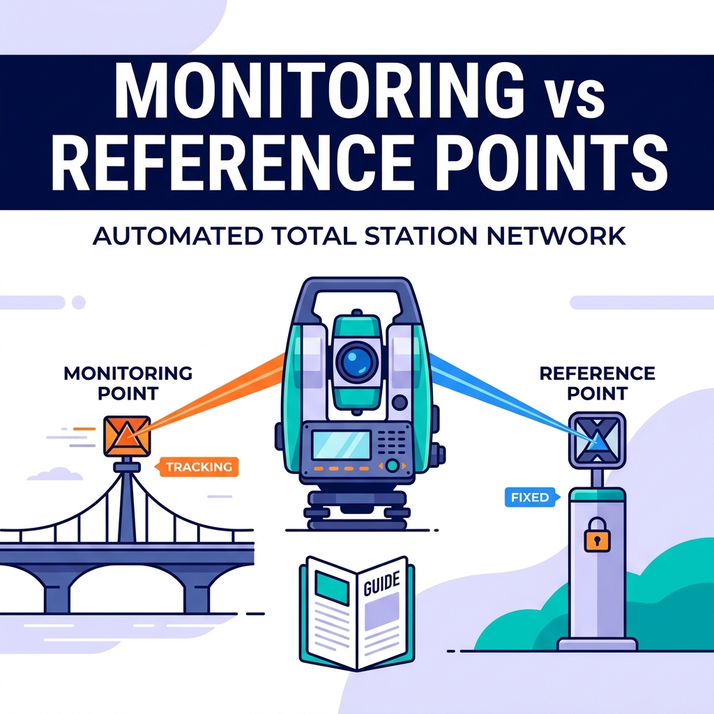 Überwachungspunkte im Vergleich zu Referenzpunkten in einem automatisierten Totalstationsnetzwerk